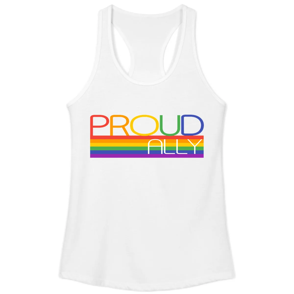 Proud Ally Rainbow Pride Design Ladies Tank in White