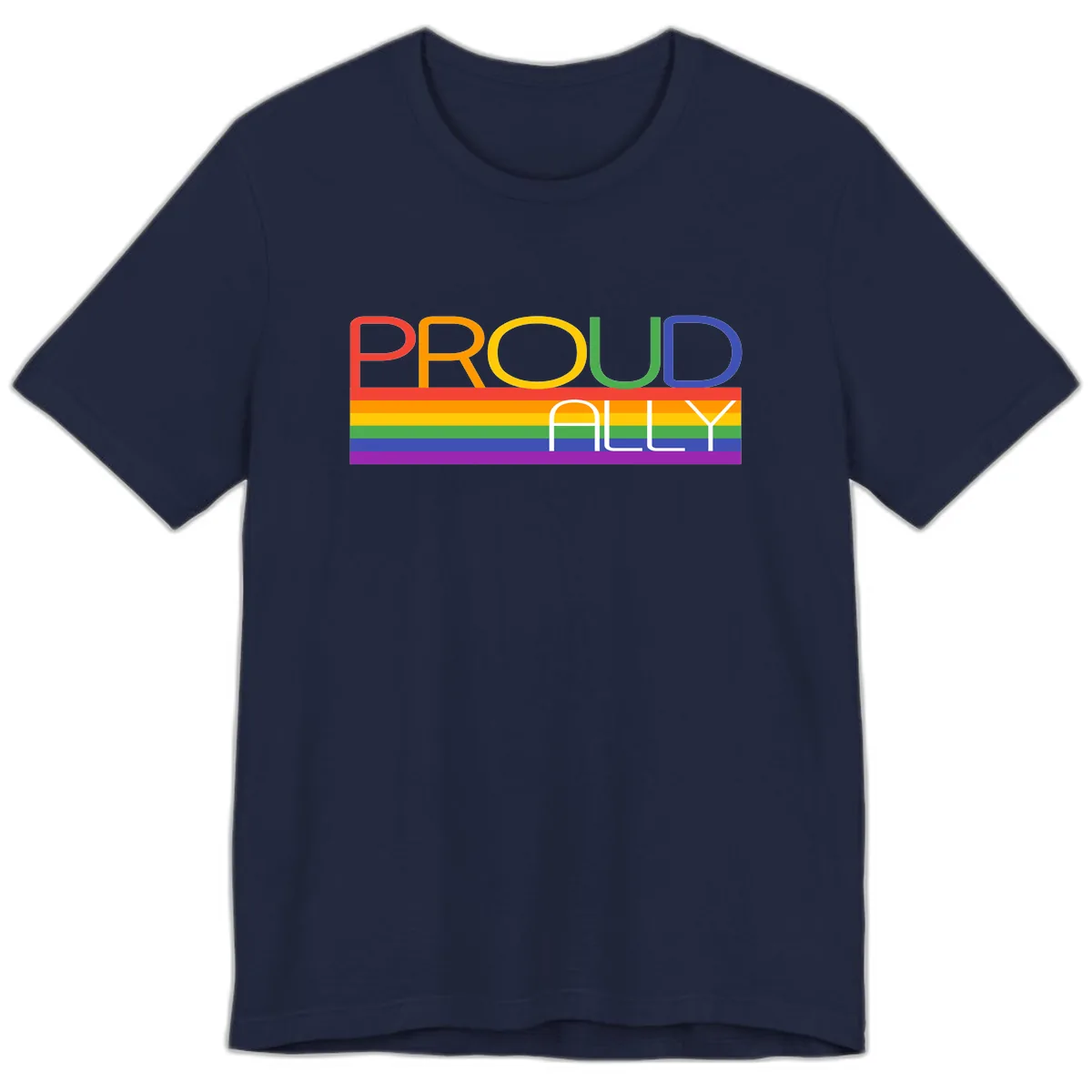Proud Ally Rainbow Pride Design Premium T-Shirt in Navy