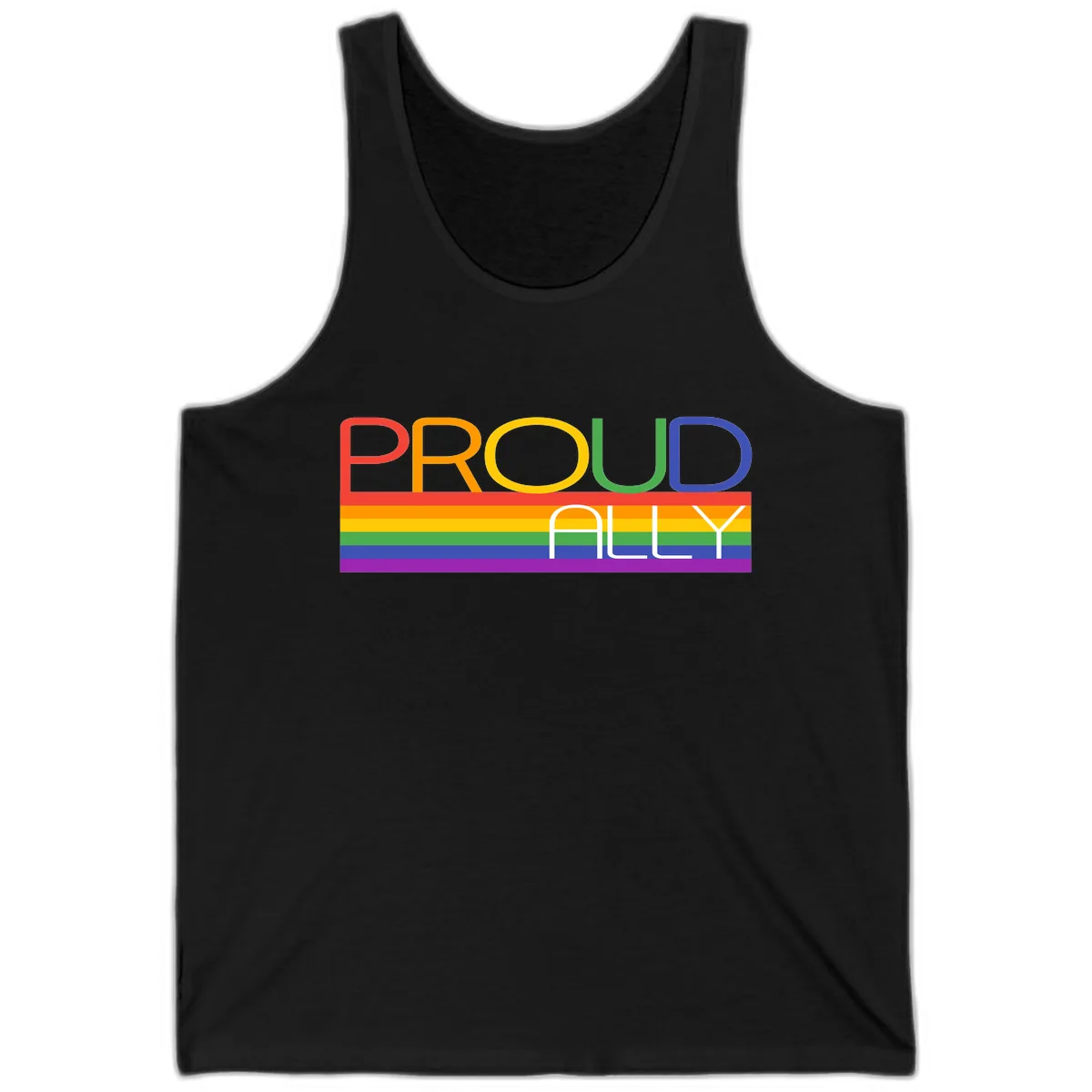 Proud Ally Rainbow Pride Design Tank in Black
