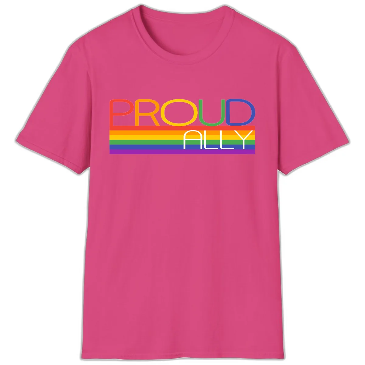 Proud Ally Rainbow Pride Design T-Shirt in Heliconia
