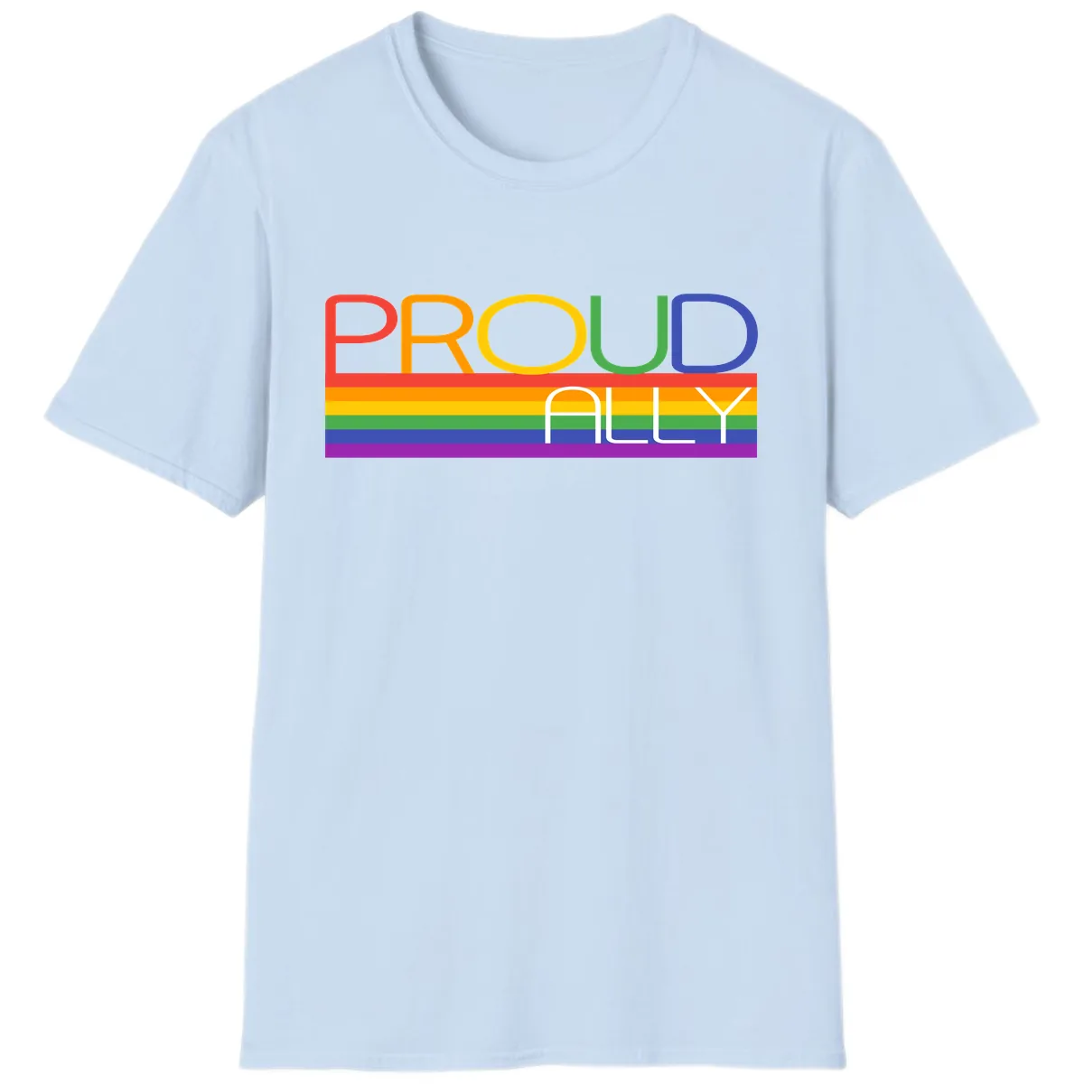Proud Ally Rainbow Pride Design T-Shirt in Light Blue