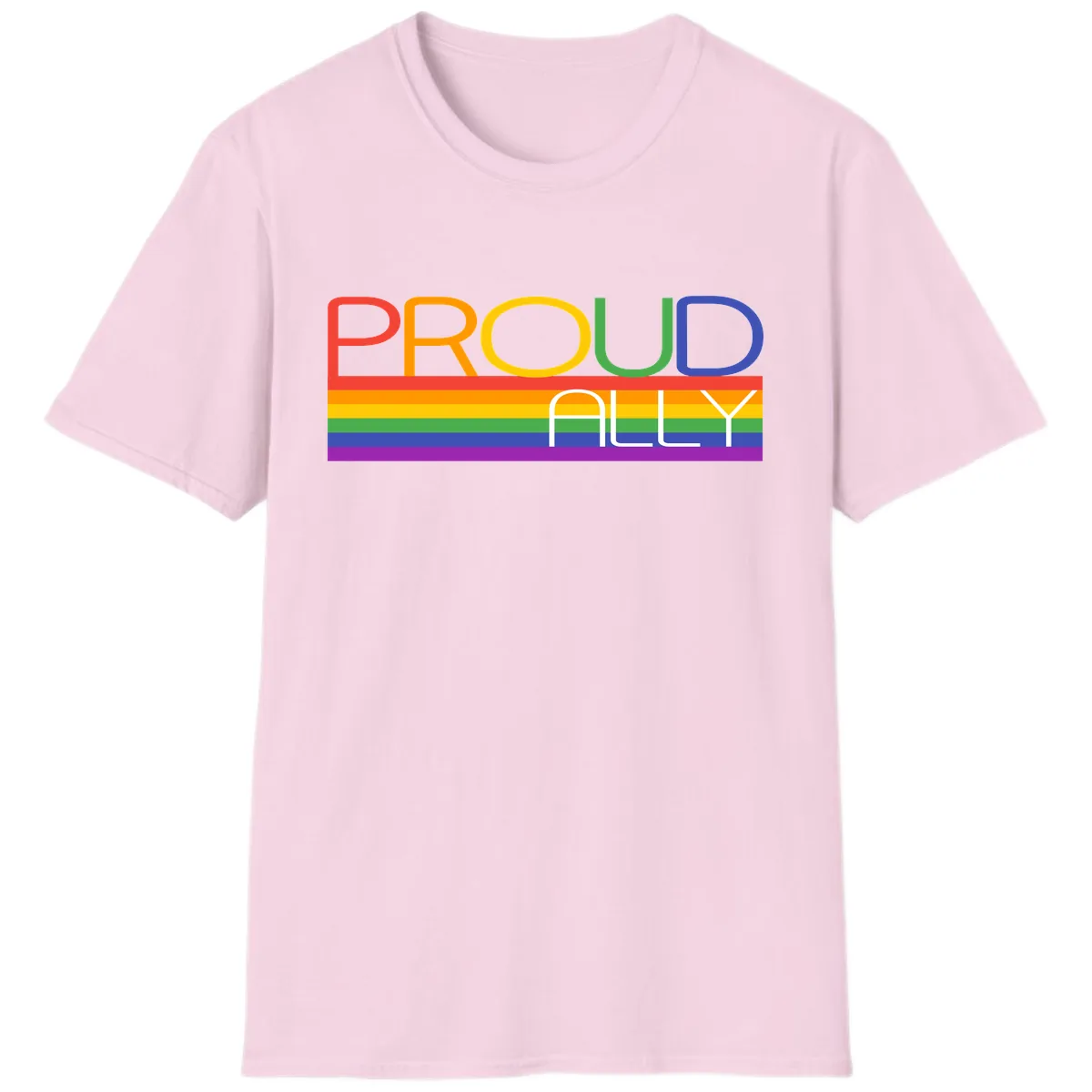 Proud Ally Rainbow Pride Design T-Shirt in Light Pink