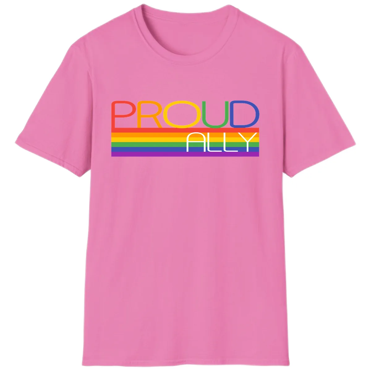 Proud Ally Rainbow Pride Design T-Shirt in Azalea