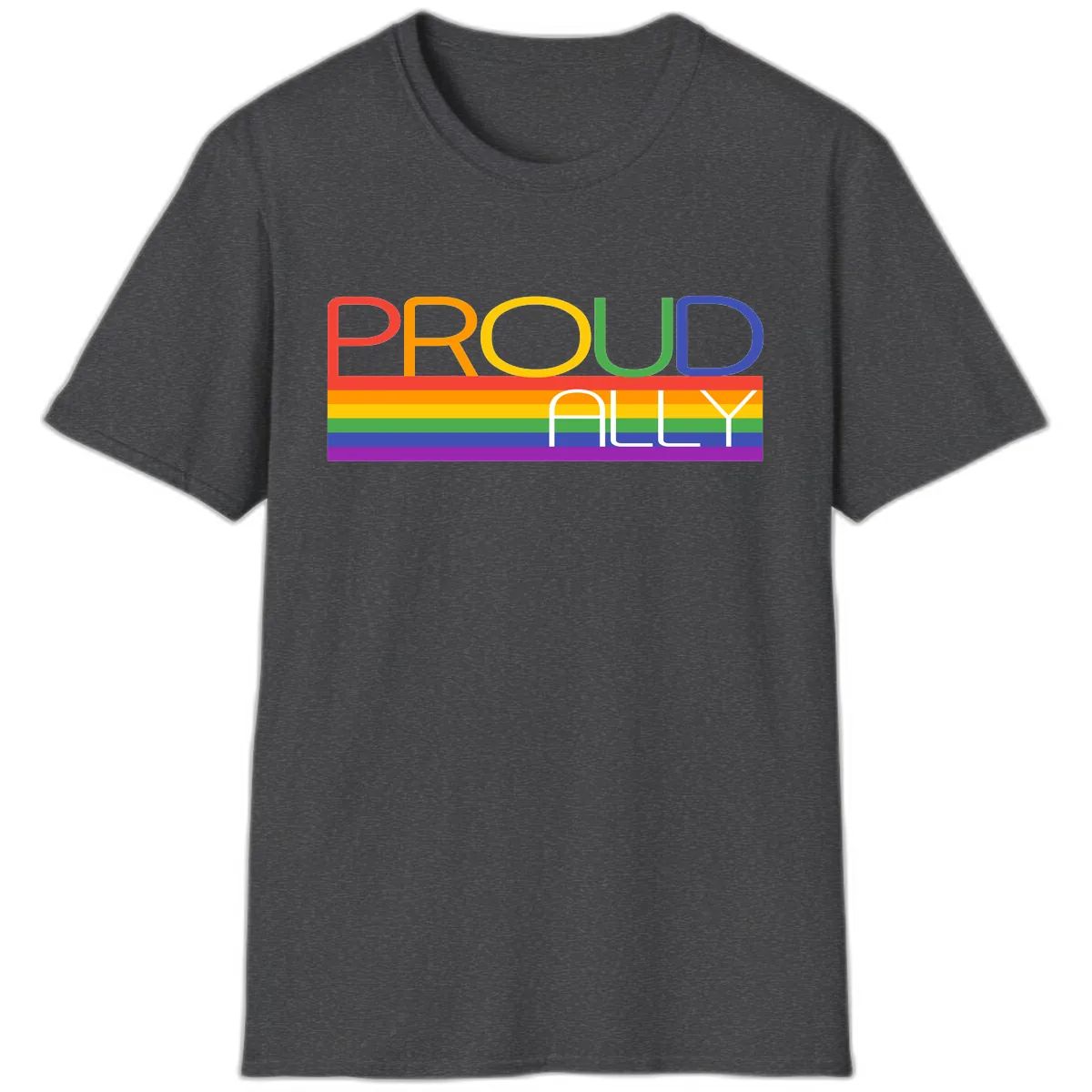 Proud Ally Rainbow Pride Design T-Shirt in Dark Heather
