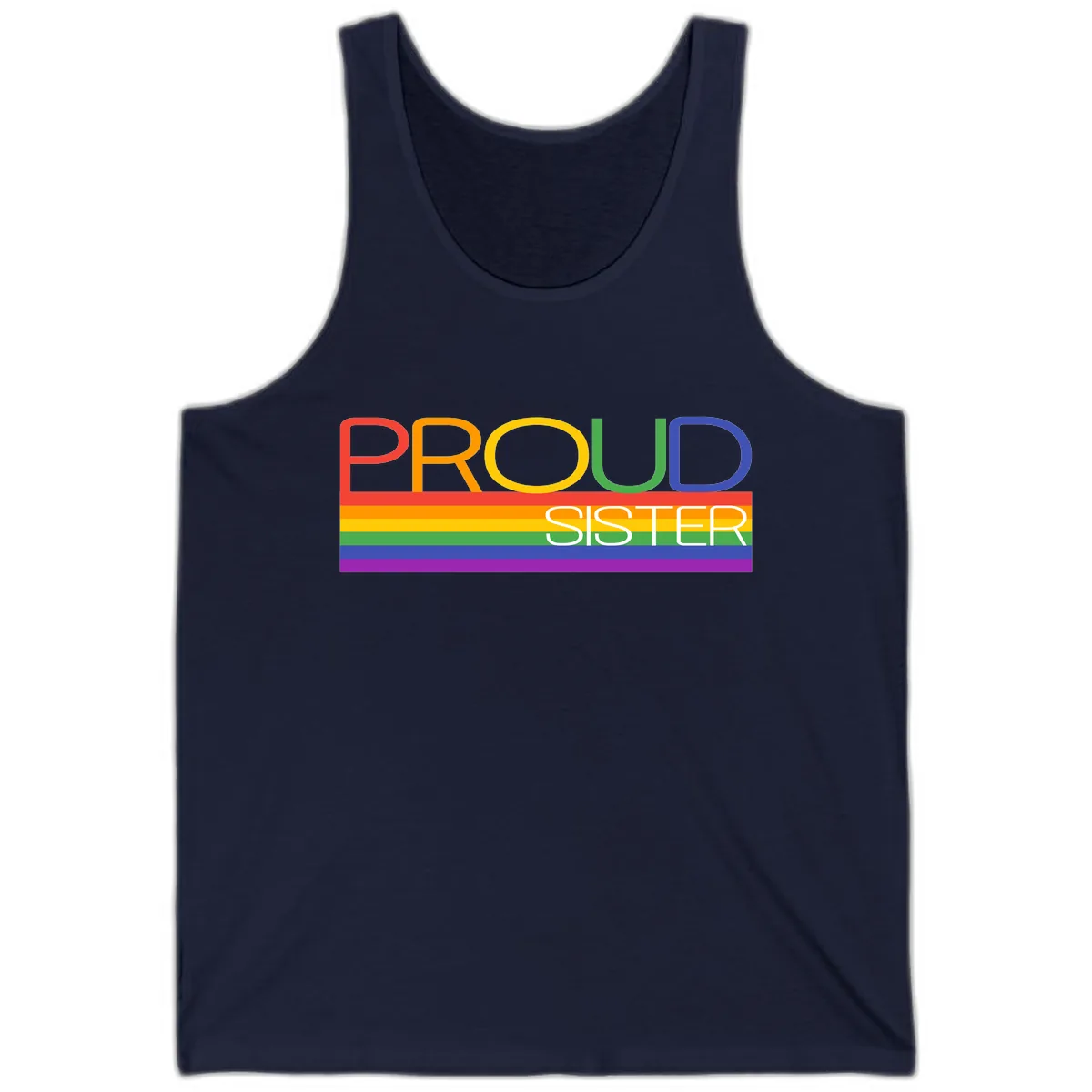 Proud Sister Rainbow Pride Tank in Navy