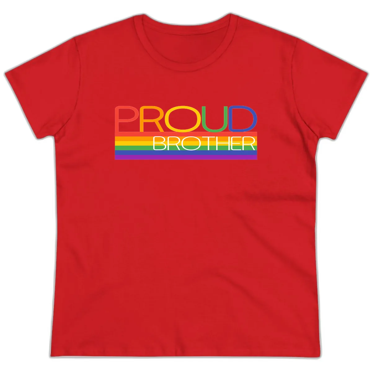 Proud Brother Pride Flag Design Ladies Tee in Red