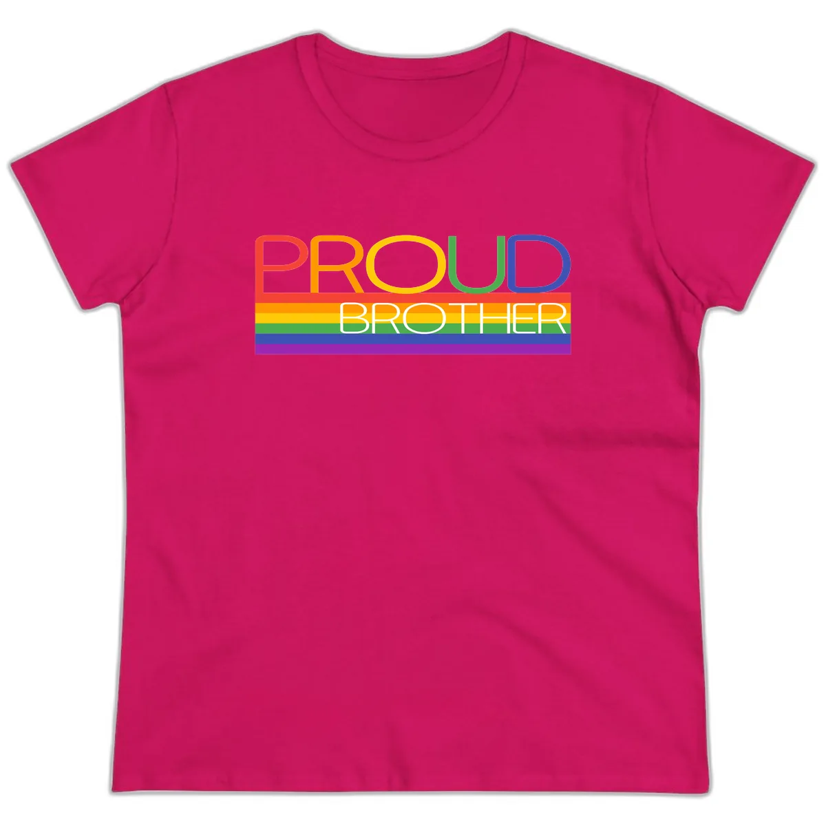 Proud Brother Pride Flag Design Ladies Tee in Heliconia