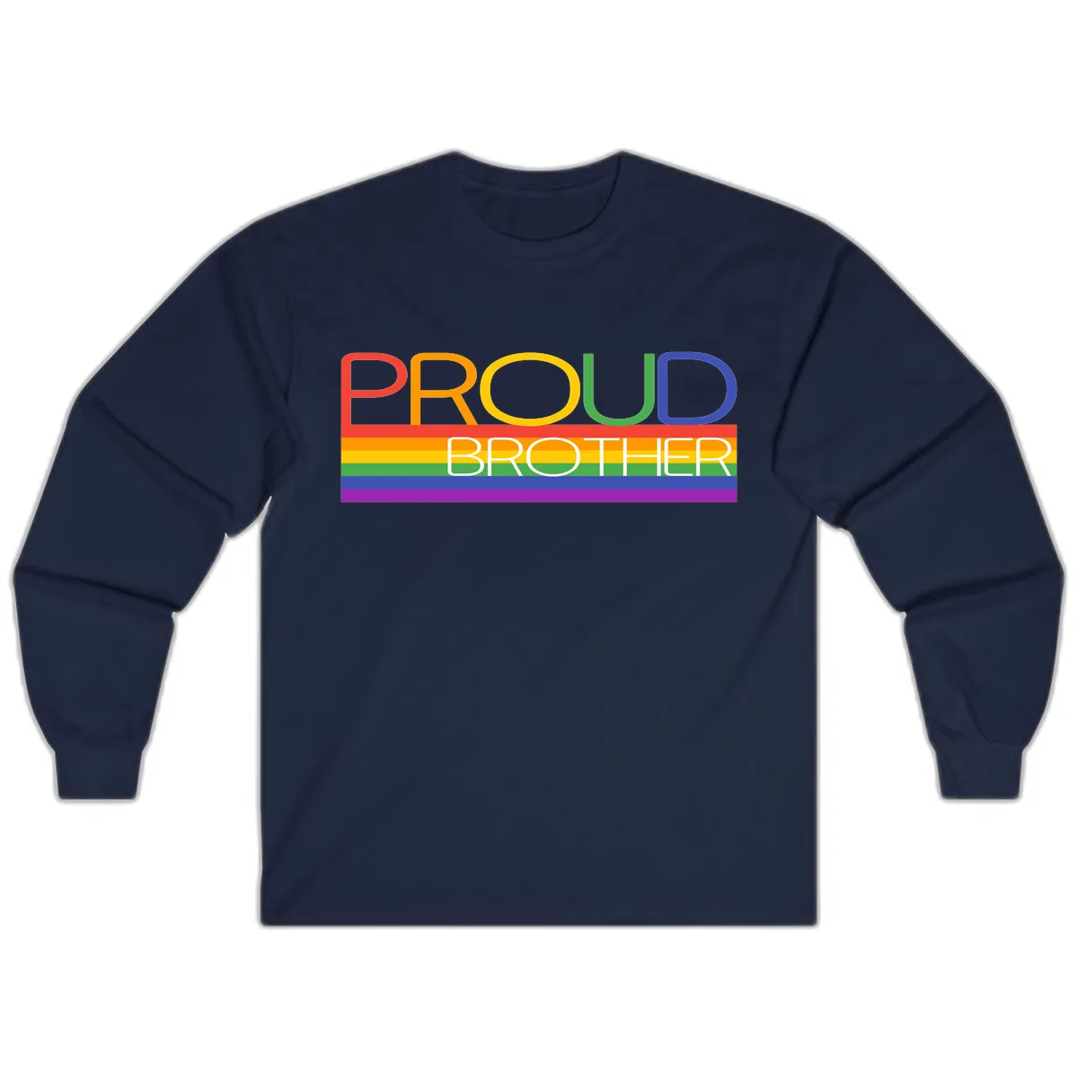 Proud Brother Pride Flag Design Long Sleeve in Navy