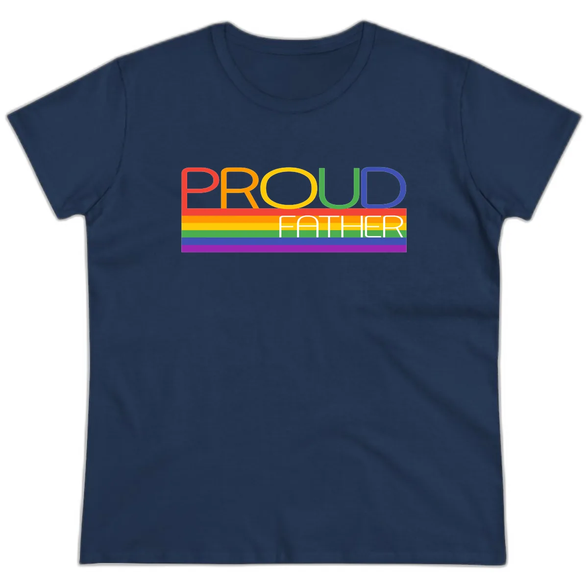 Proud Father Rainbow Pride Ladies Tee in Navy