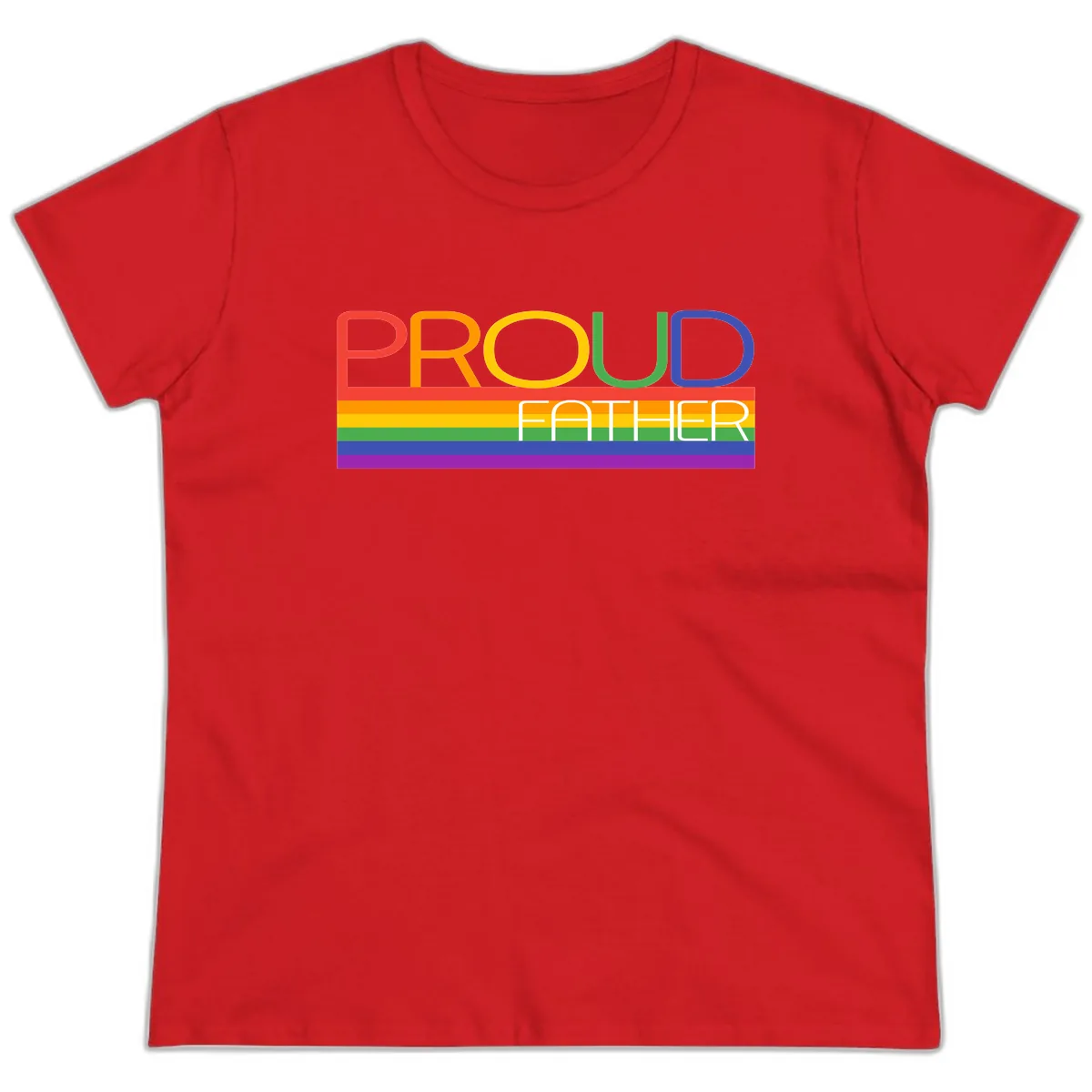 Proud Father Rainbow Pride Ladies Tee in Red