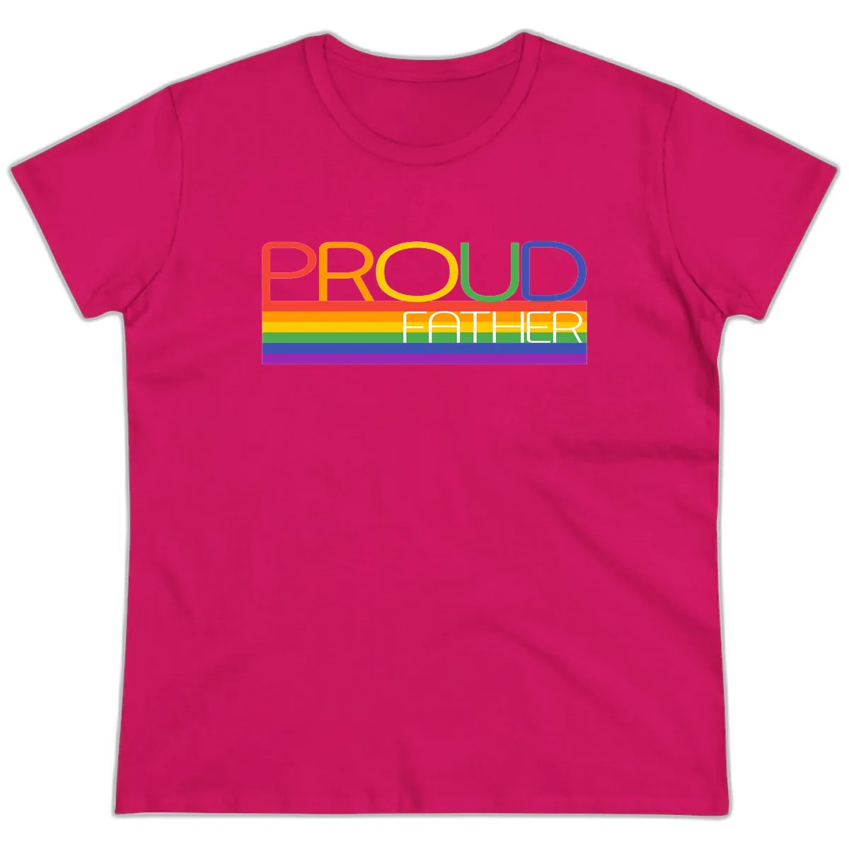 Proud Father Rainbow Pride Ladies Tee in Heliconia