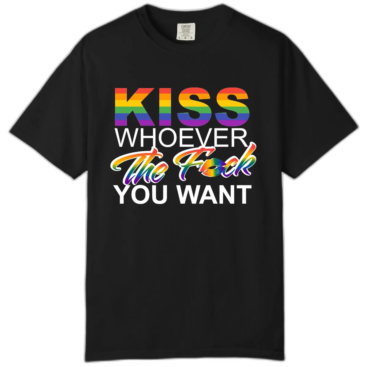 Kiss Whoever You Want Pride Comfort Color in Black