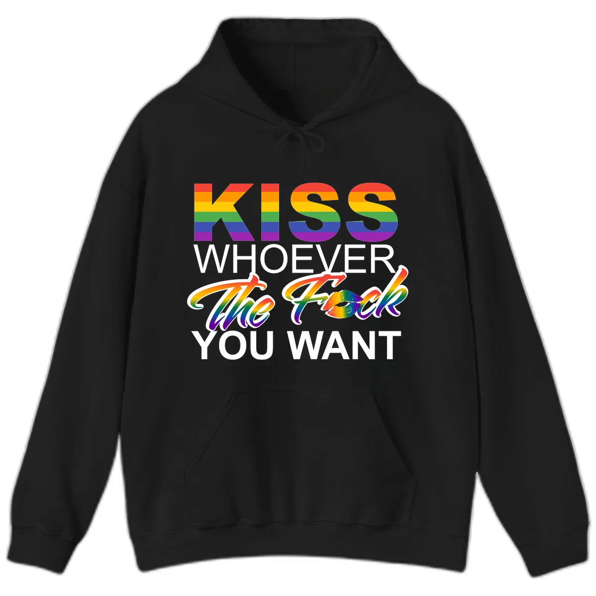 Kiss Whoever You Want Pride Hoodie in Black