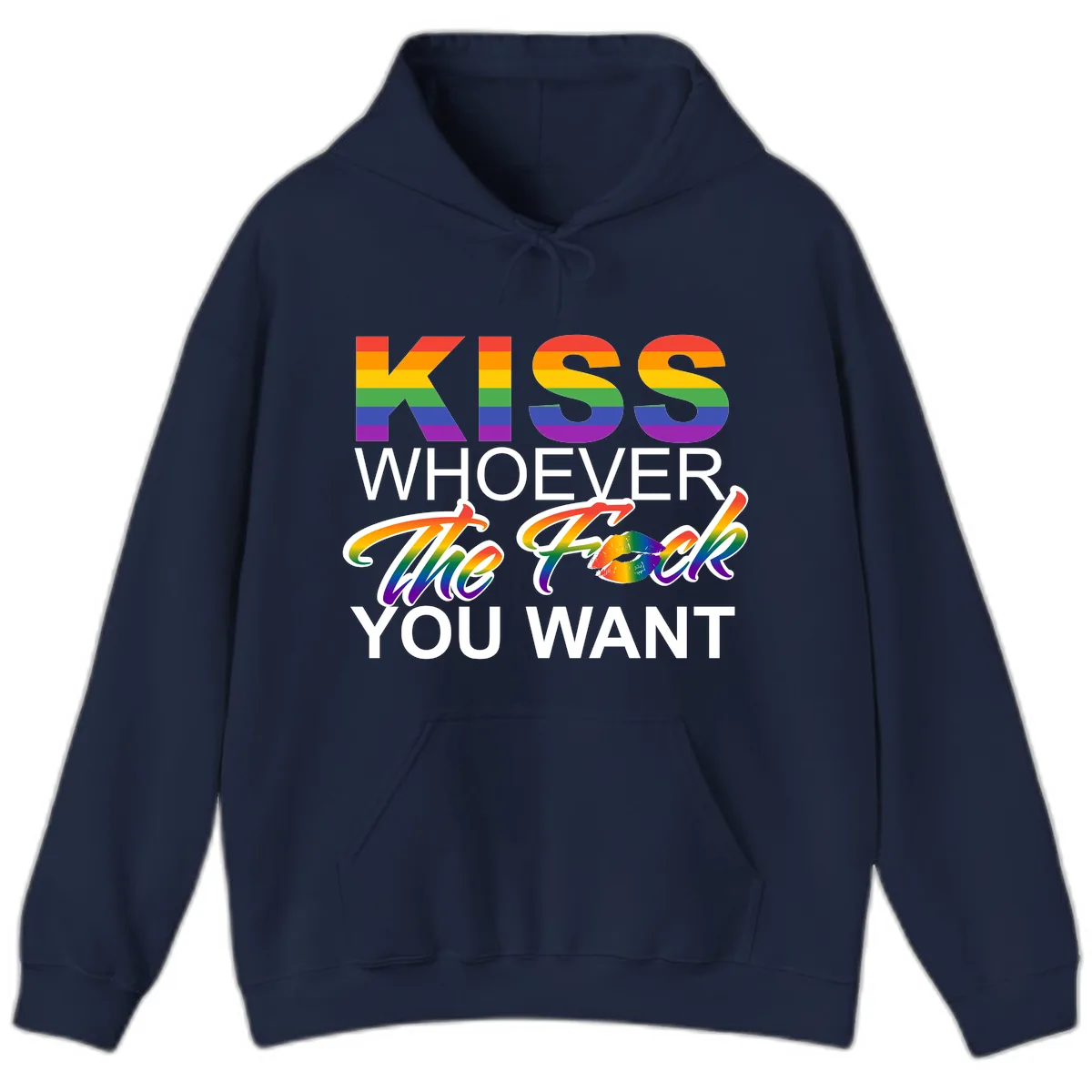 Kiss Whoever You Want Pride Hoodie in Navy