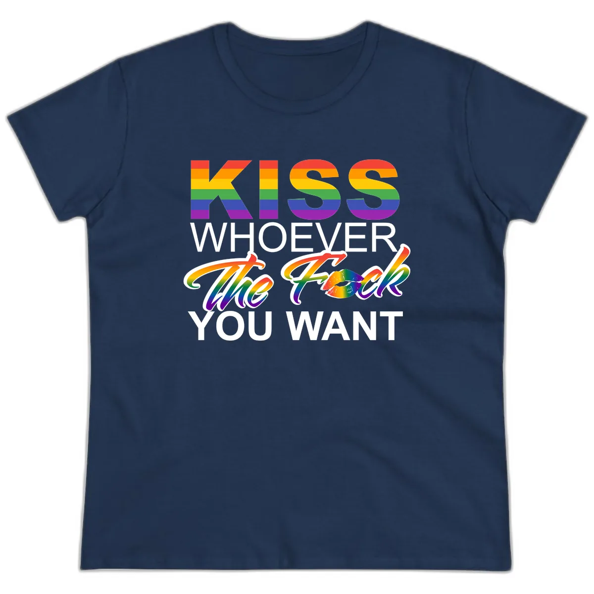 Kiss Whoever You Want Pride Ladies Tee in Navy