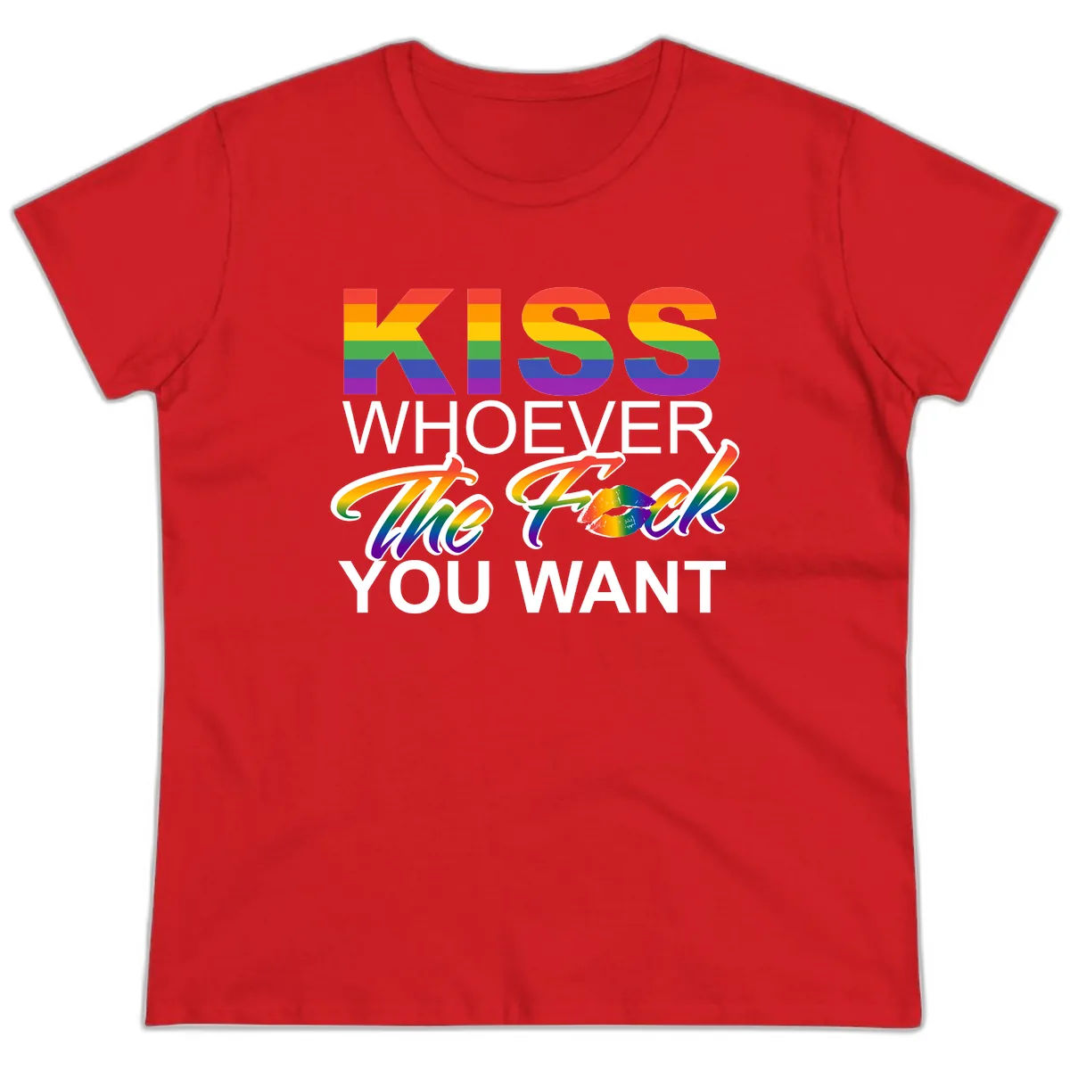 Kiss Whoever You Want Pride Ladies Tee in Red