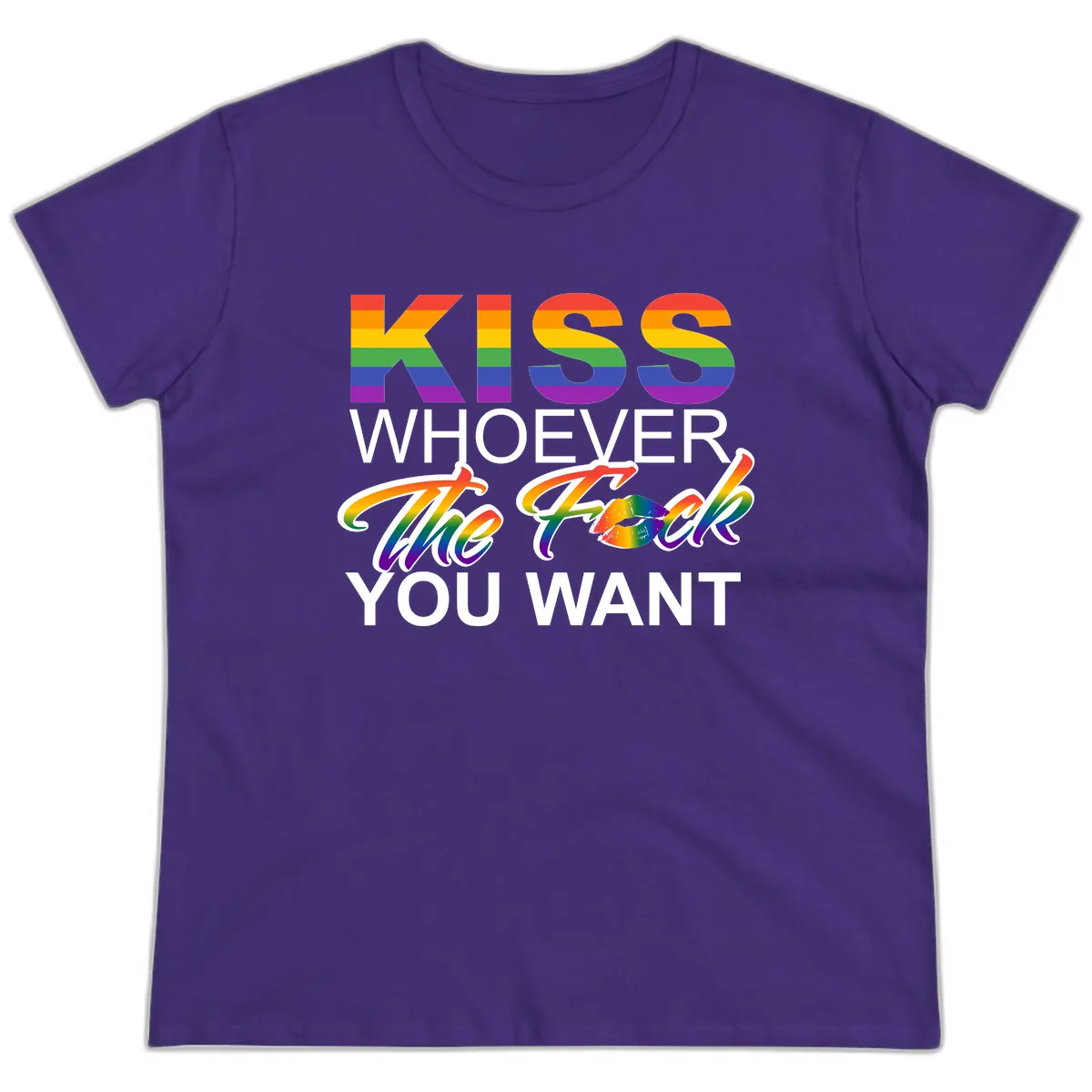 Kiss Whoever You Want Pride Ladies Tee in Purple