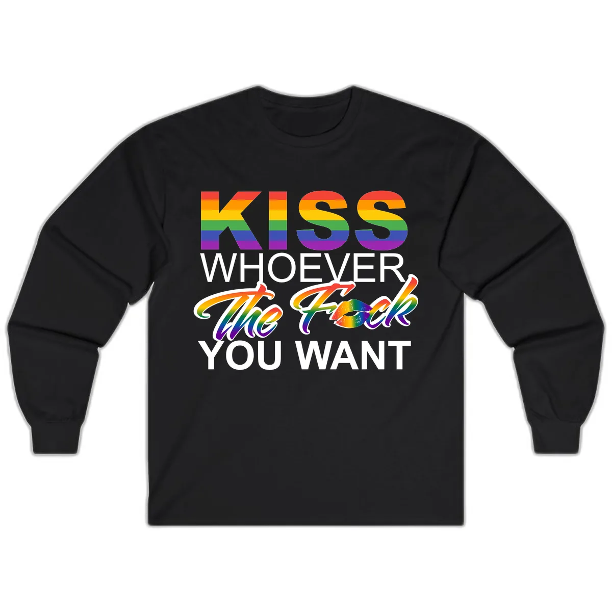 Kiss Whoever You Want Pride Long Sleeve in Black