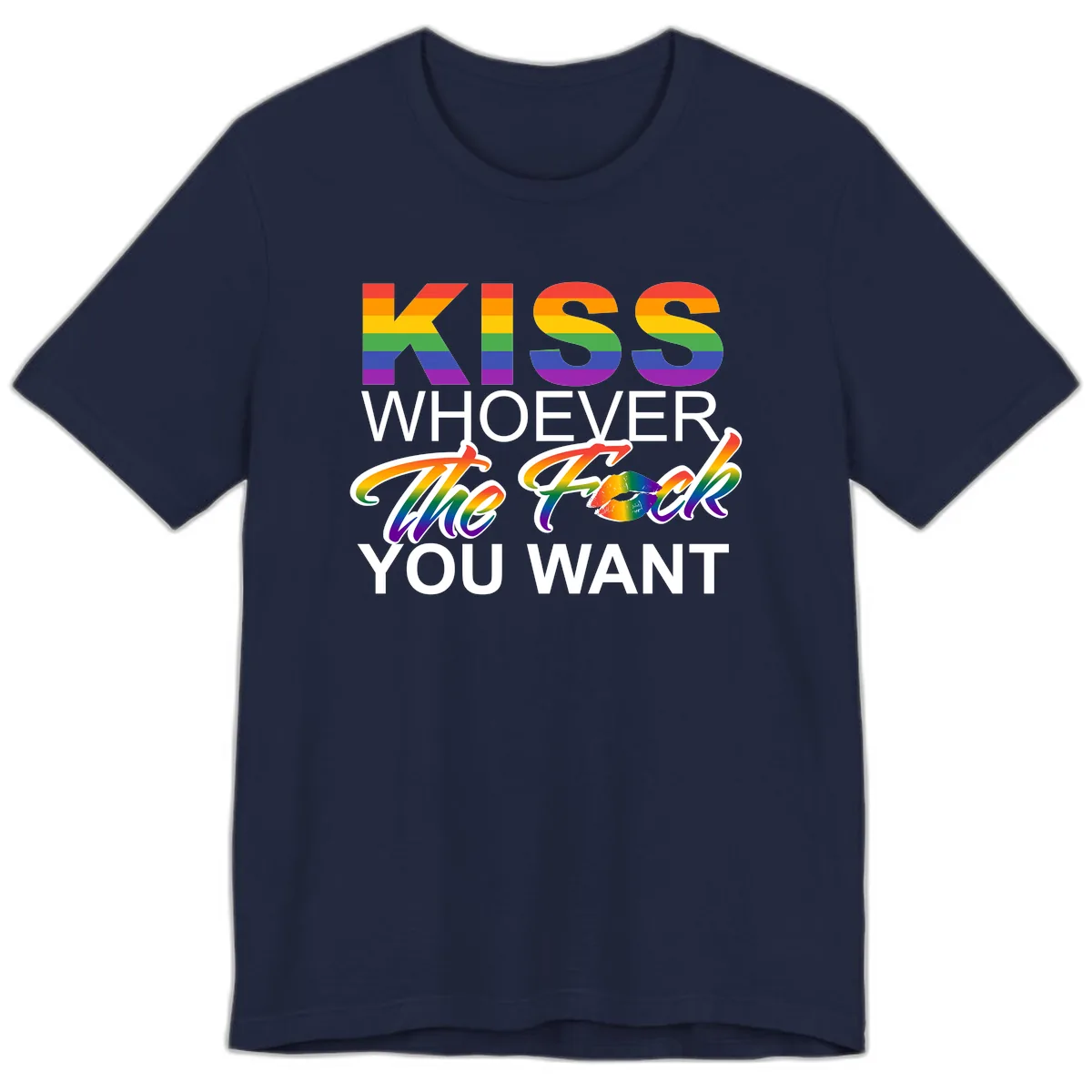 Kiss Whoever You Want Pride Premium T-Shirt in Navy