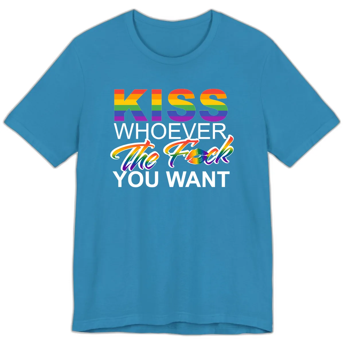 Kiss Whoever You Want Pride Premium T-Shirt in Aqua