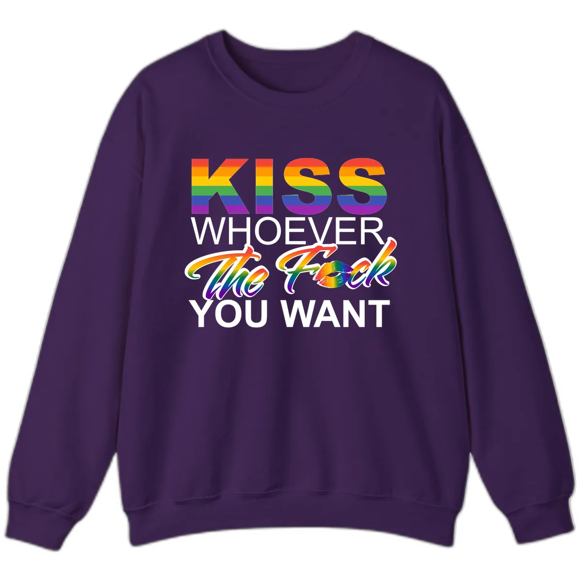 Kiss Whoever You Want Pride Sweatshirt in Purple