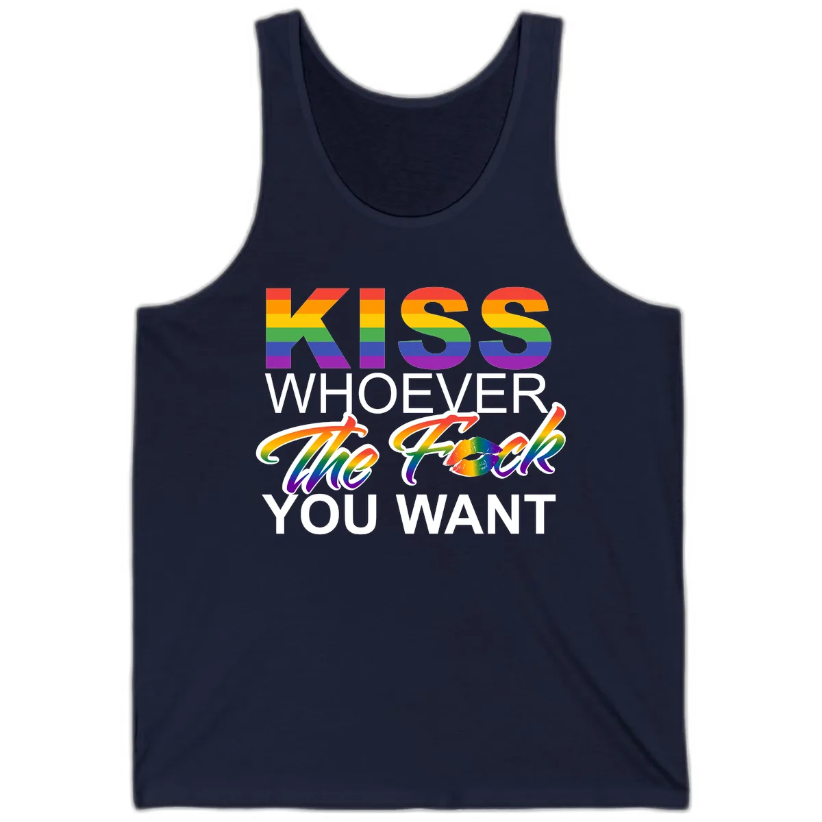 Kiss Whoever You Want Pride Tank in Navy