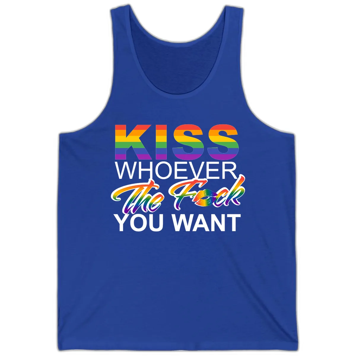 Kiss Whoever You Want Pride Tank in True Royal