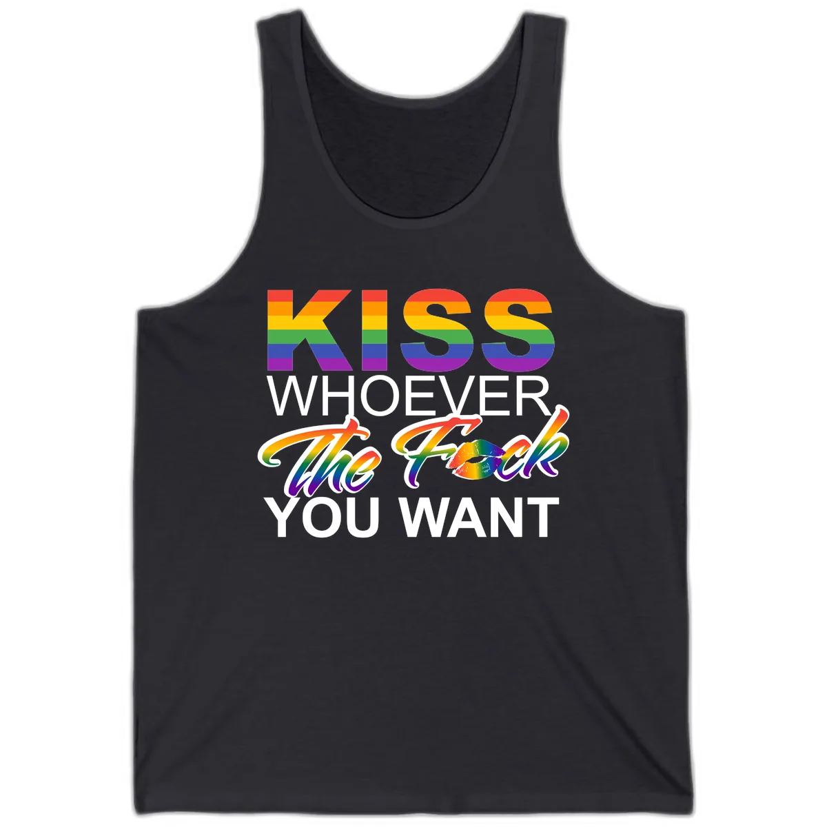 Kiss Whoever You Want Pride Tank in Dark Grey