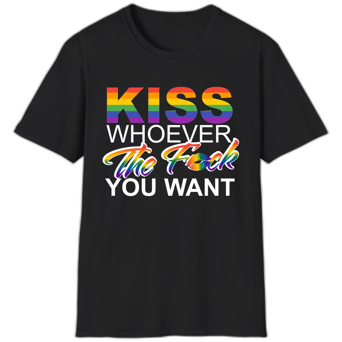 Kiss Whoever You Want Pride T-Shirt in Black
