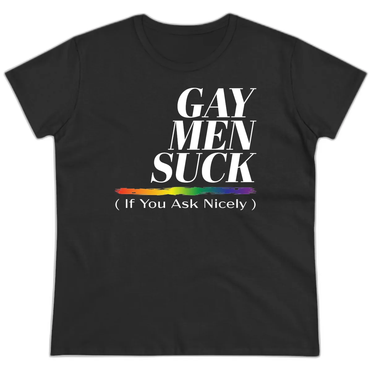 Gay Men Suck If You Ask Nicely Ladies Tee in Black
