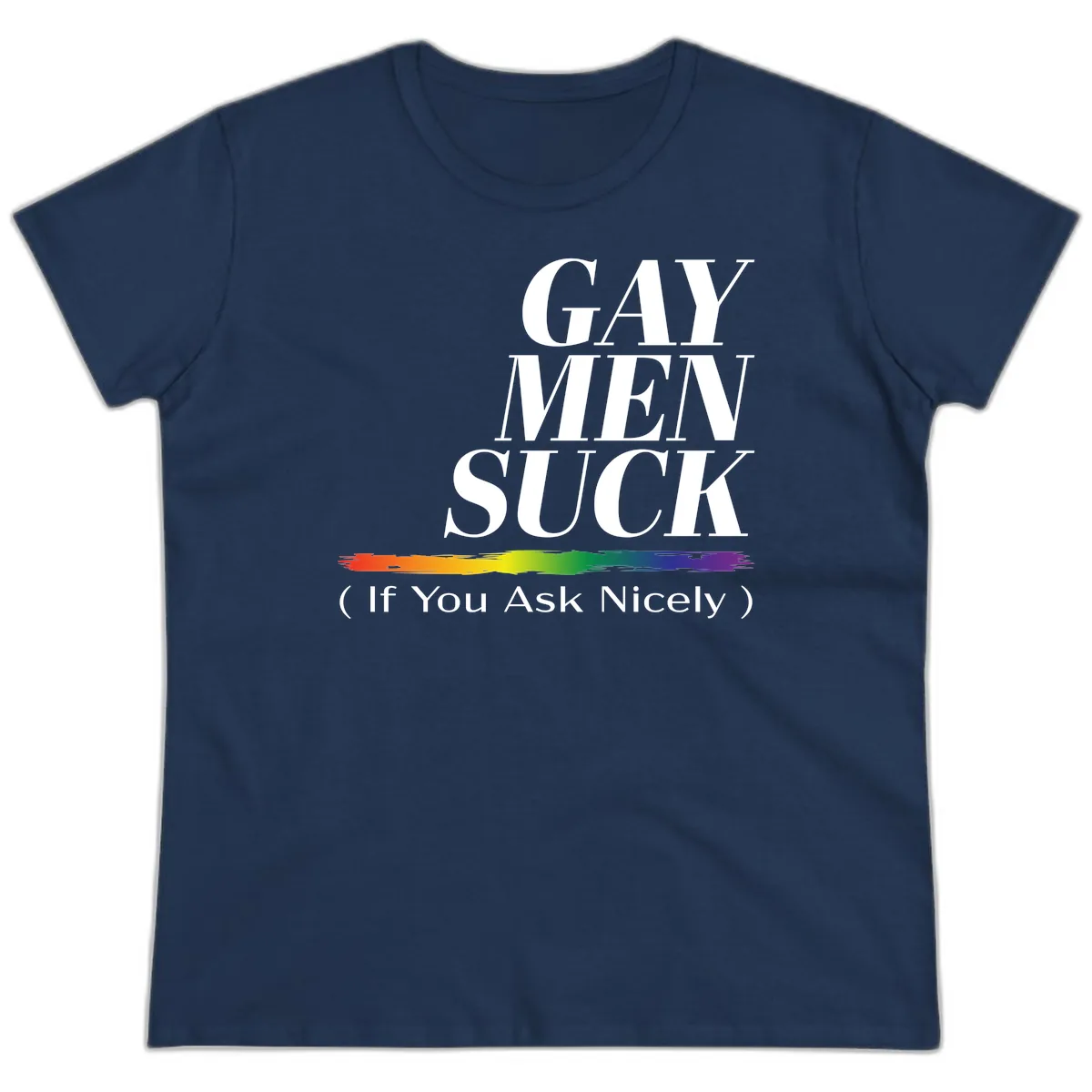 Gay Men Suck If You Ask Nicely Ladies Tee in Navy