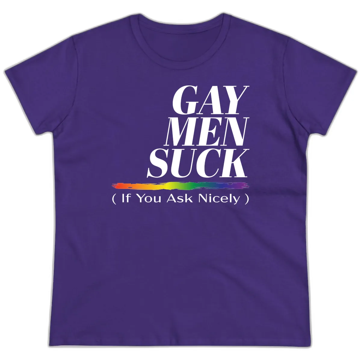 Gay Men Suck If You Ask Nicely Ladies Tee in Purple