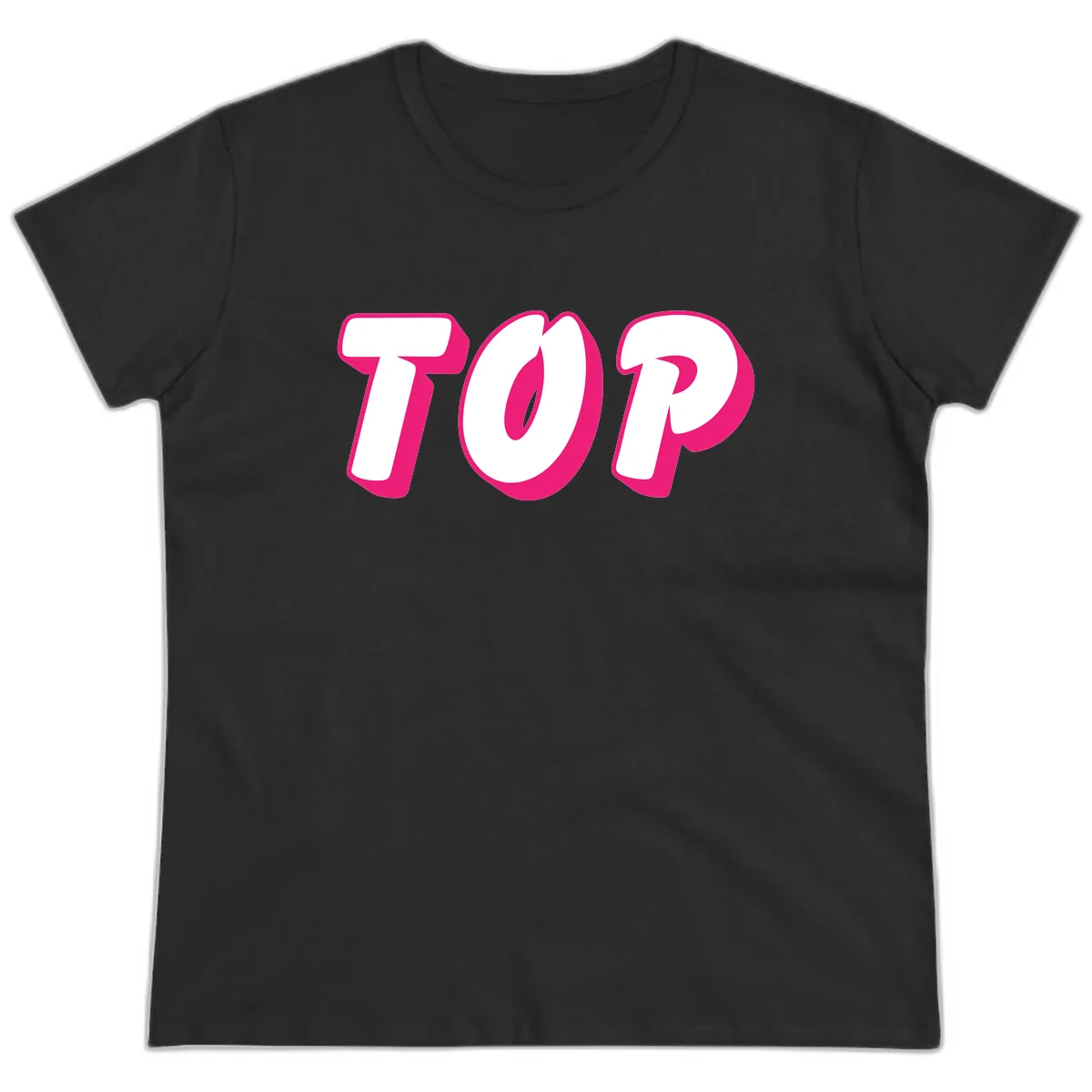 Top Pop Typography Design Ladies Tee in Black