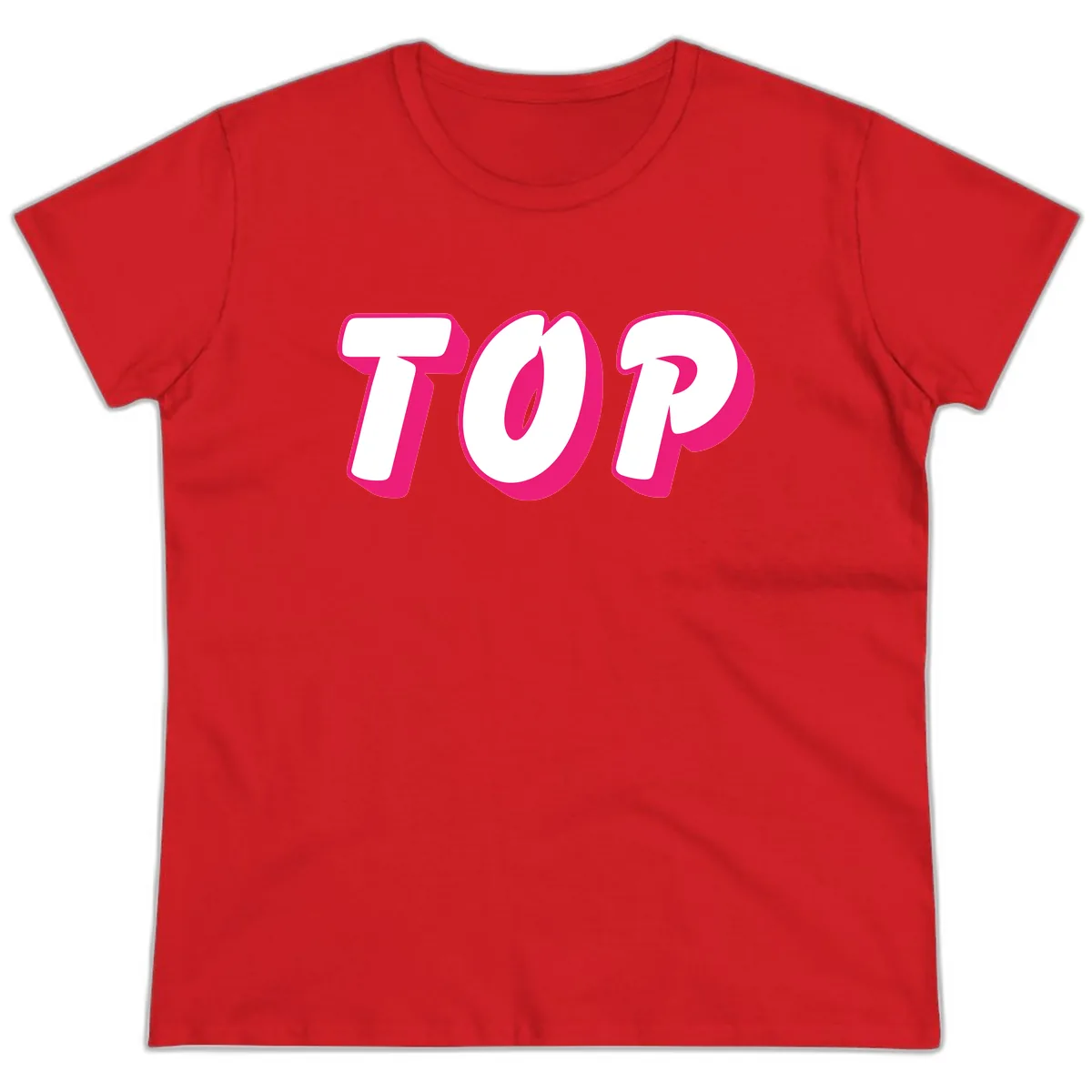 Top Pop Typography Design Ladies Tee in Red