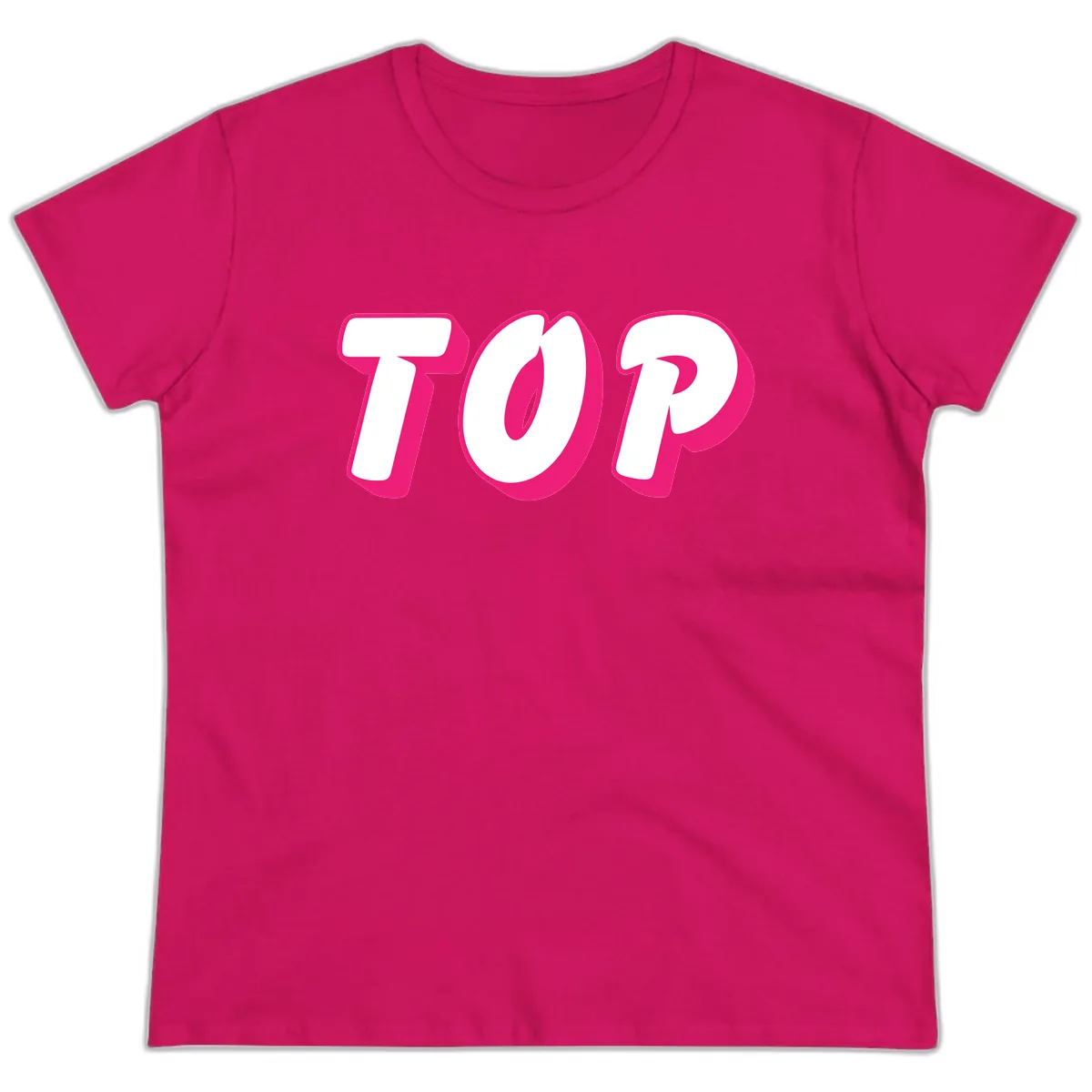 Top Pop Typography Design Ladies Tee in Heliconia