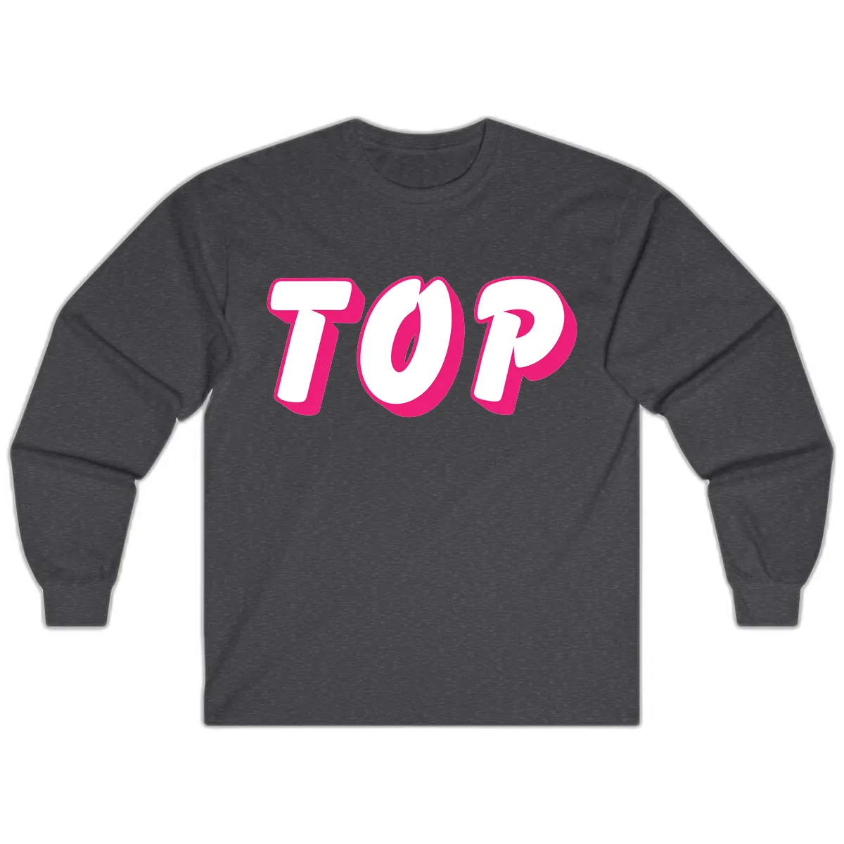 Top Pop Typography Design Long Sleeve in Dark Heather