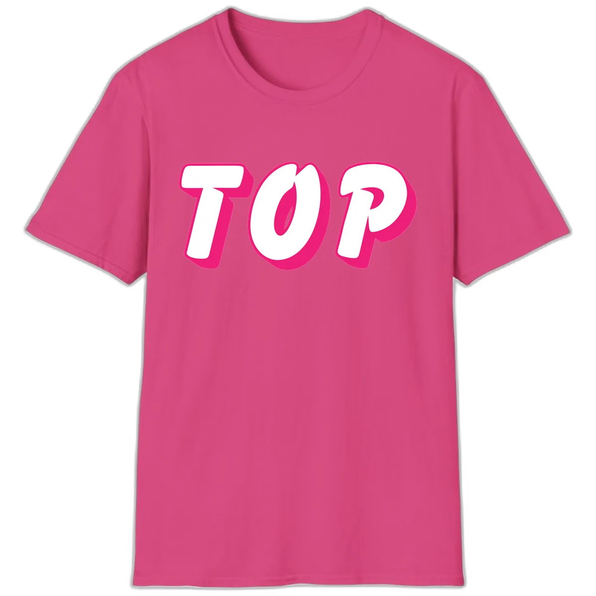 Top Pop Typography Design T-Shirt in Heliconia