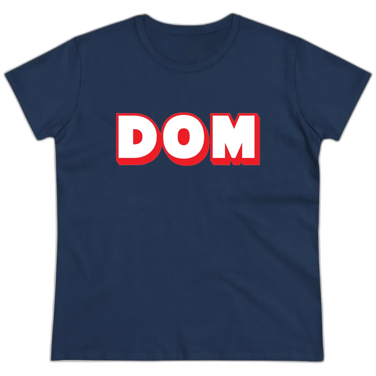 DOM Bold Red Typography Ladies Tee in Navy