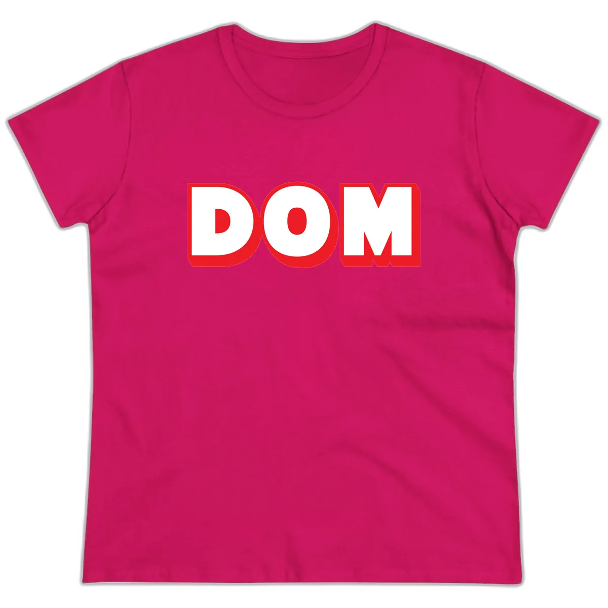 DOM Bold Red Typography Ladies Tee in Heliconia