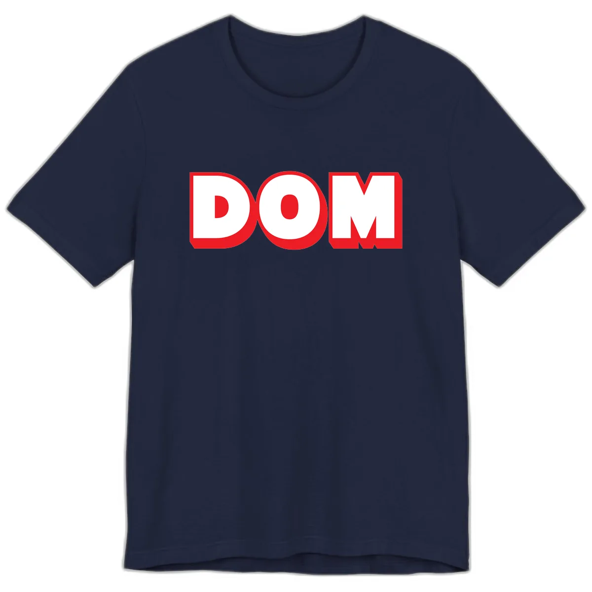 DOM Bold Red Typography Premium T-Shirt in Navy