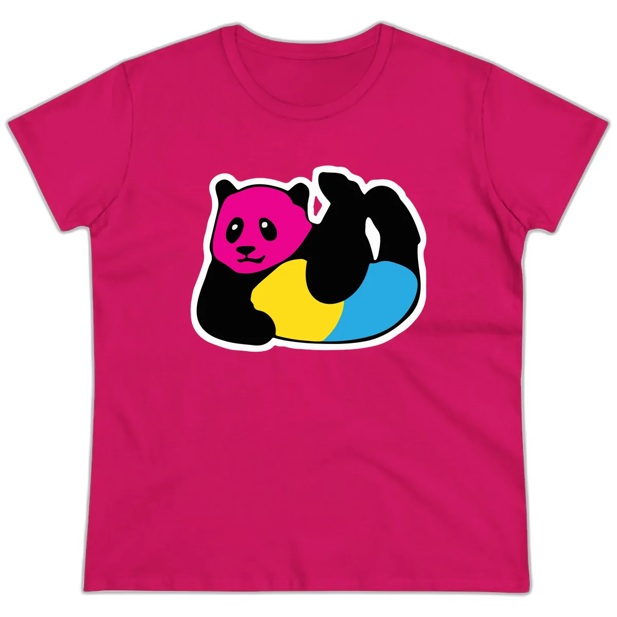 Pride Panda Rainbow Ladies Tee in Heliconia