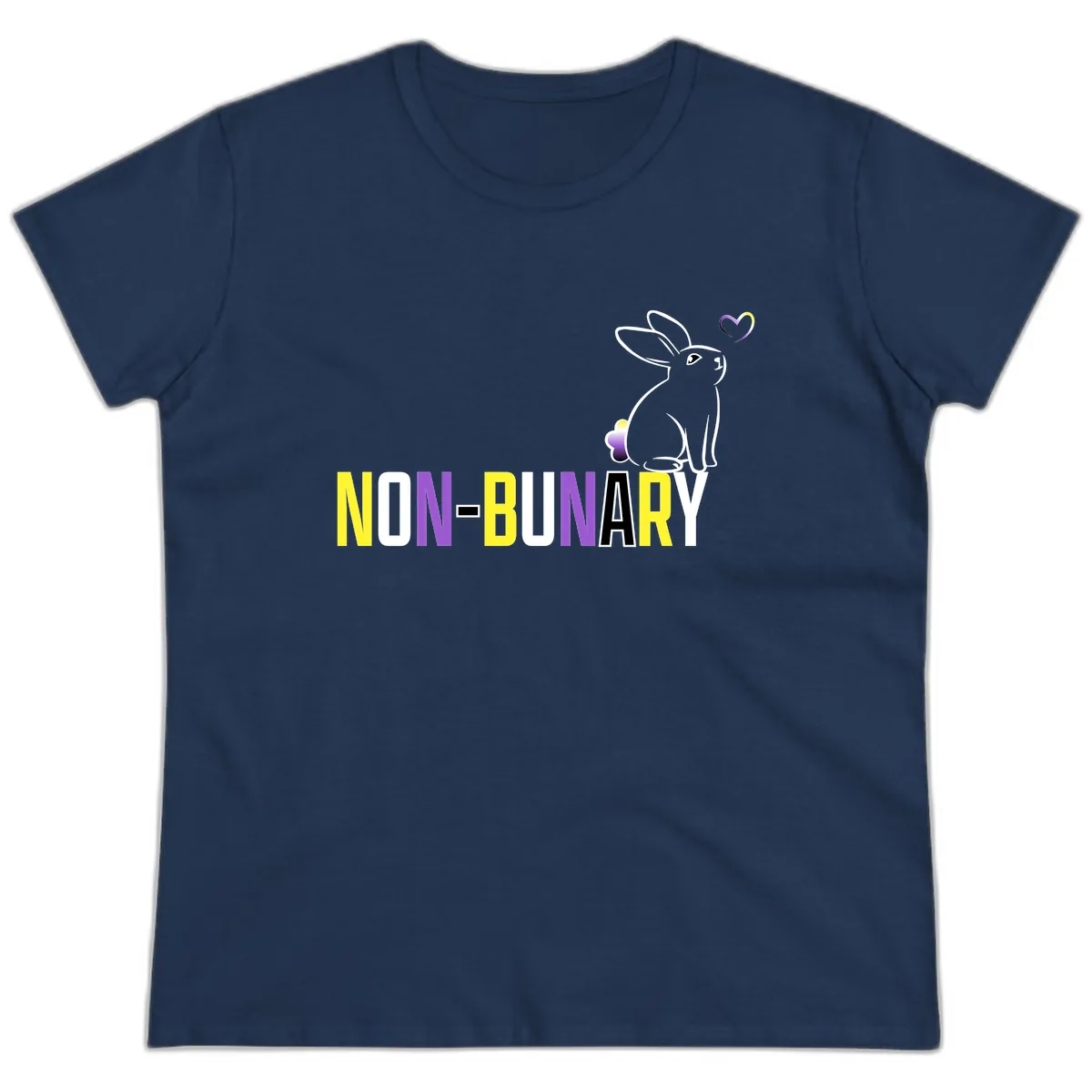 Non-Binary Bunny Pride Ladies Tee in Navy