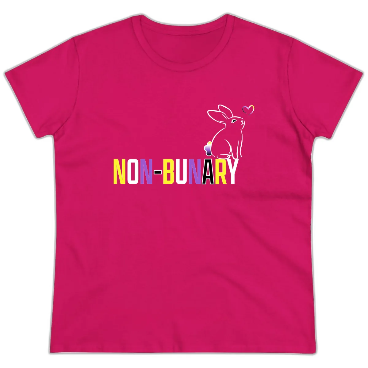 Non-Binary Bunny Pride Ladies Tee in Heliconia