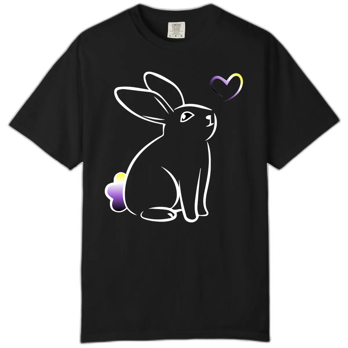 Rainbow Bunny Love Heart Comfort Color in Black