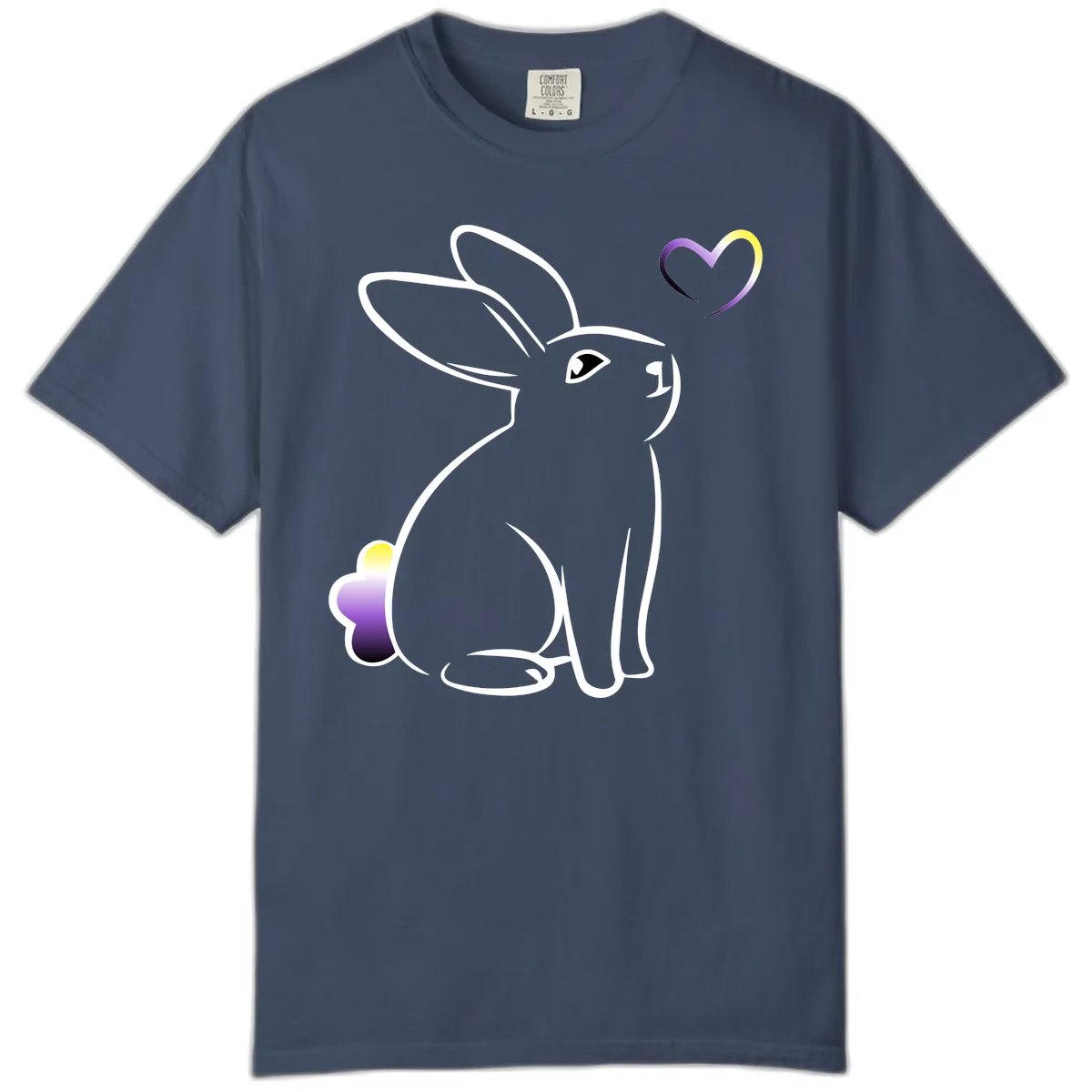 Rainbow Bunny Love Heart Comfort Color in Midnight