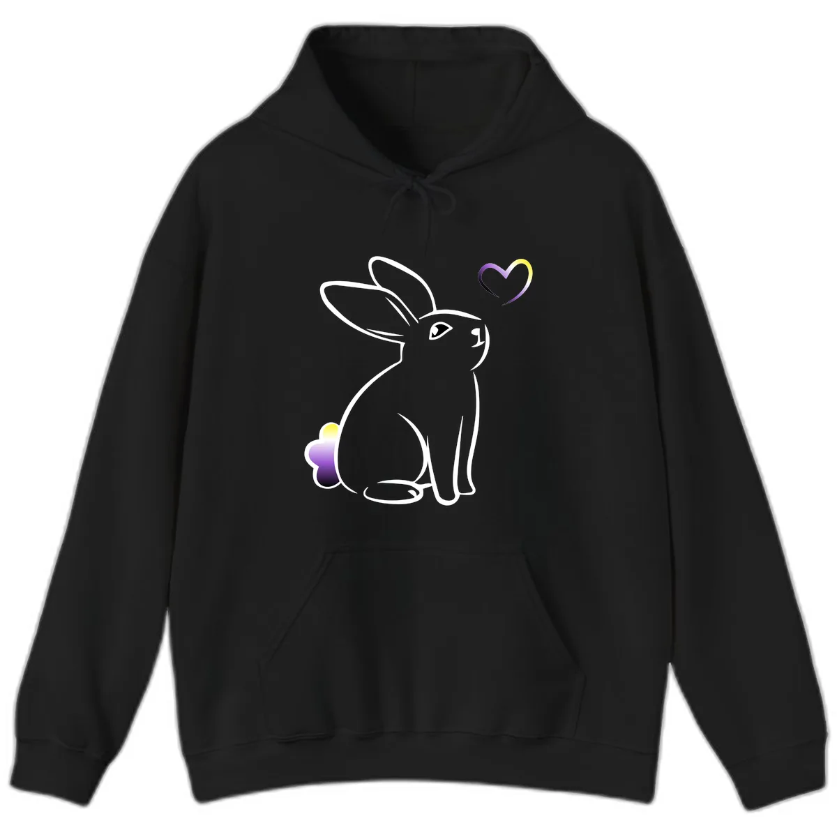 Rainbow Bunny Love Heart Hoodie in Black