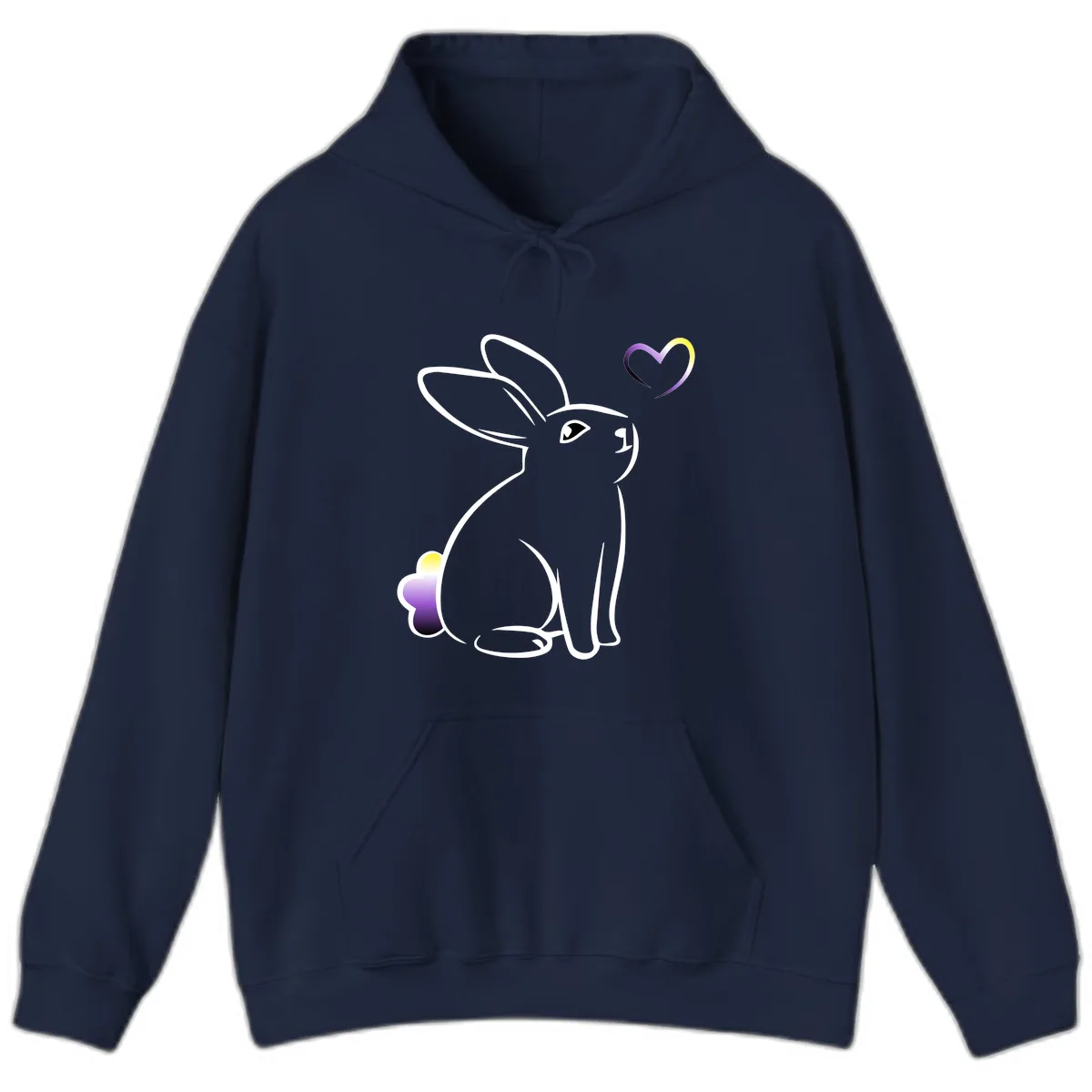 Rainbow Bunny Love Heart Hoodie in Navy