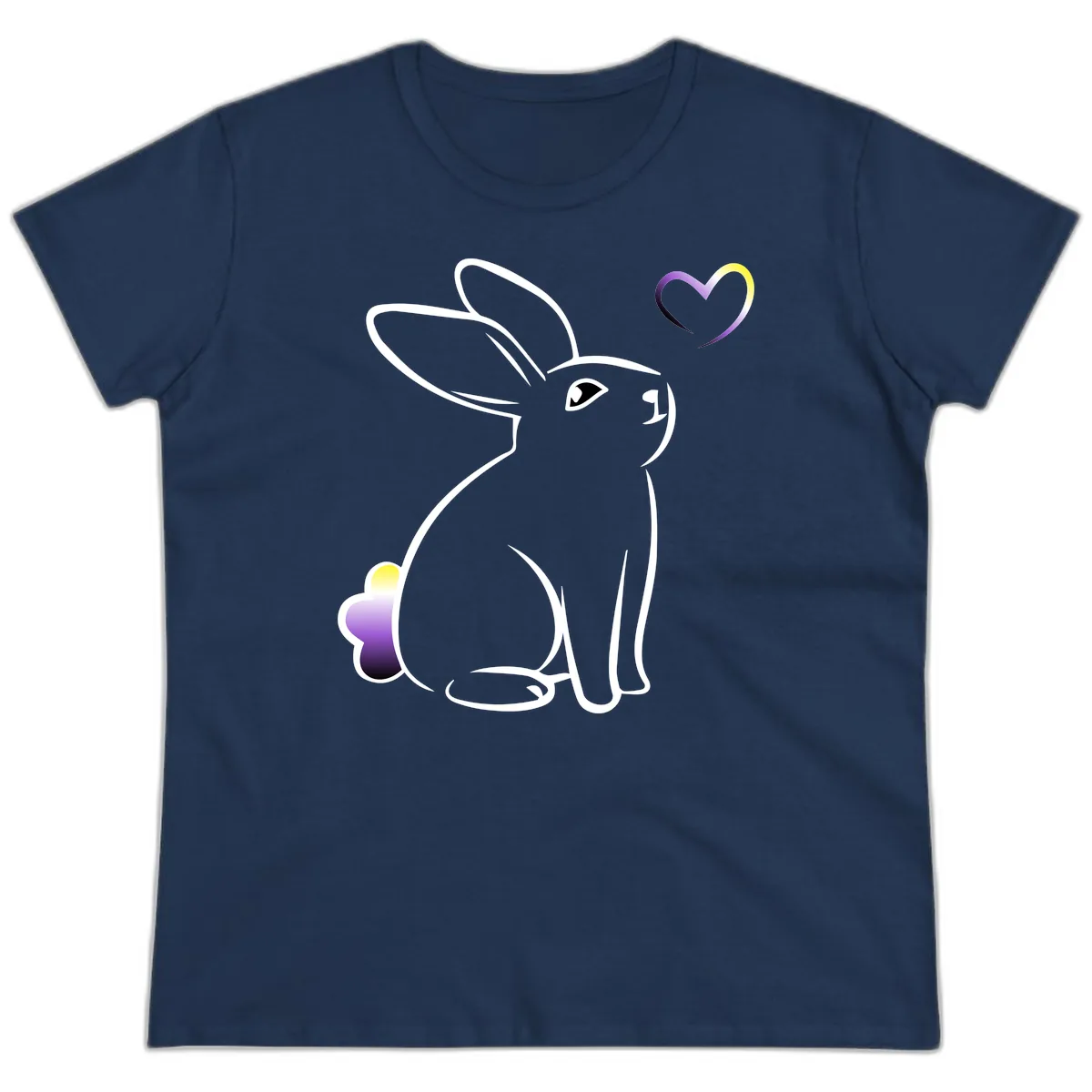 Rainbow Bunny Love Heart Ladies Tee in Navy