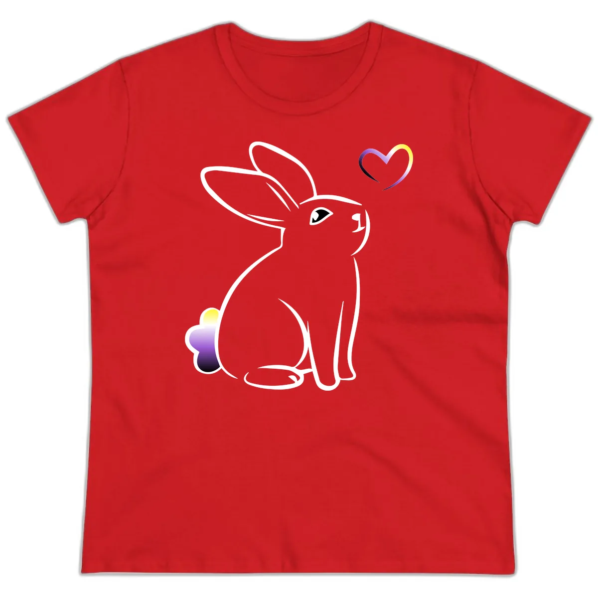 Rainbow Bunny Love Heart Ladies Tee in Red