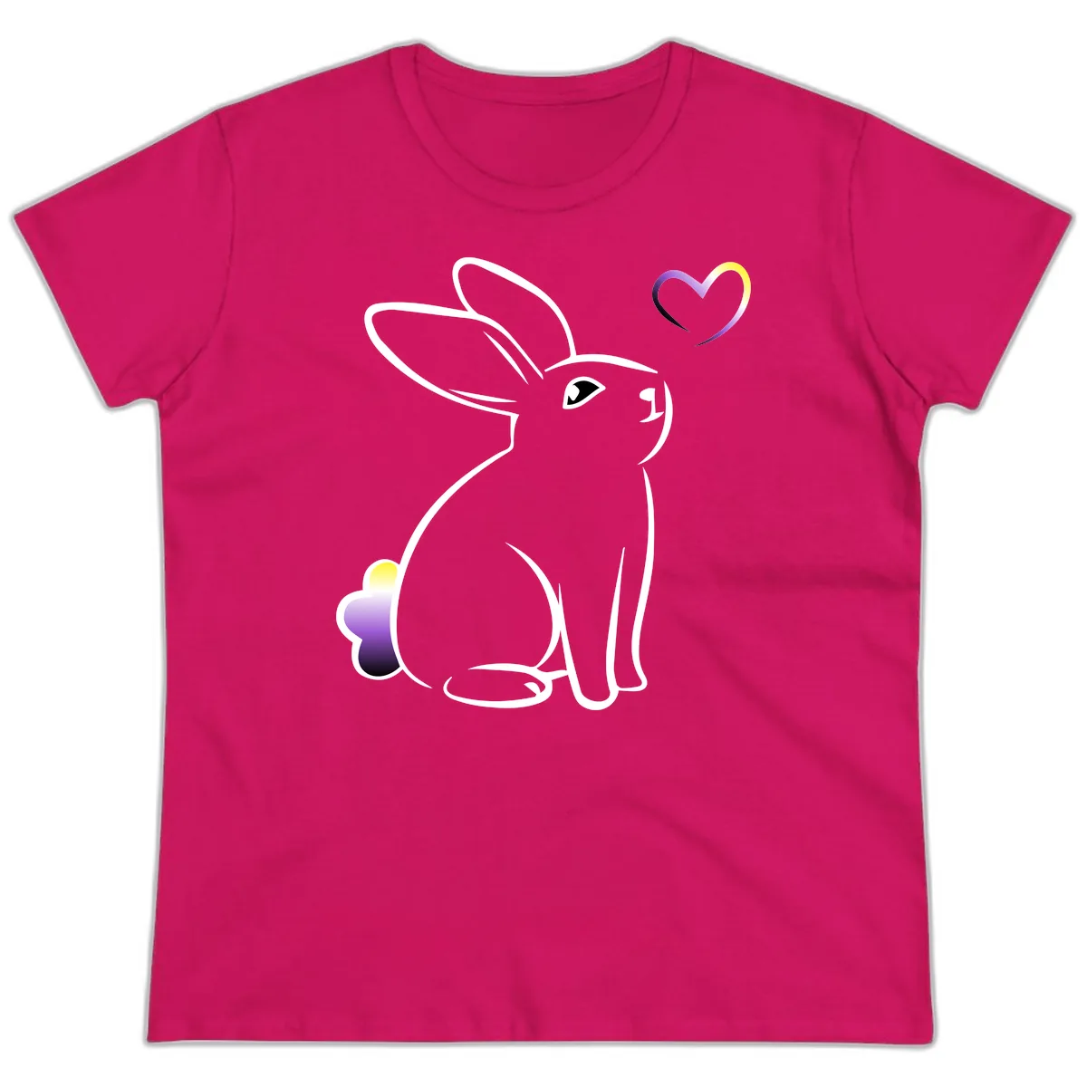 Rainbow Bunny Love Heart Ladies Tee in Heliconia